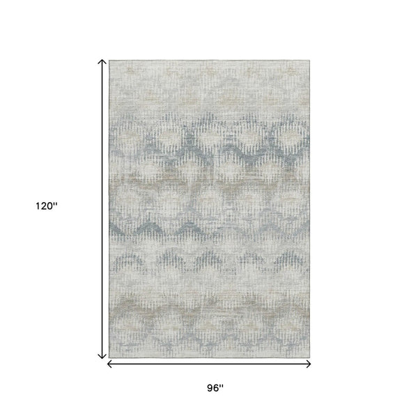 HomeRoots 8' X 10' Linen and Ivory Abstract Area Rug - Washable, UV Protected, and Ideal for Busy Homes! 644154