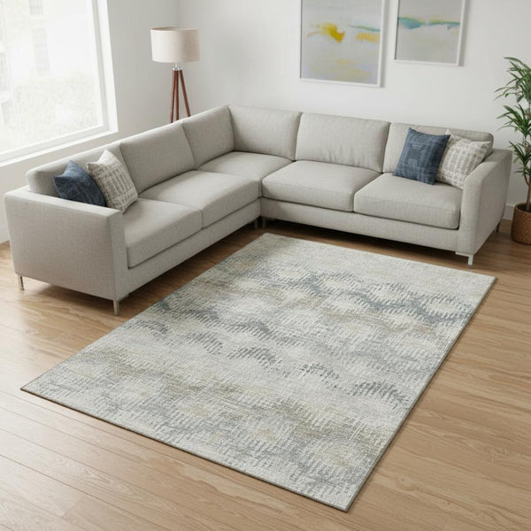 HomeRoots 8' X 10' Linen and Ivory Abstract Area Rug - Washable, UV Protected, and Ideal for Busy Homes! 644154