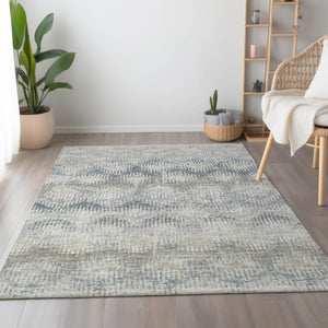 HomeRoots 8' X 10' Linen and Ivory Abstract Area Rug - Washable, UV Protected, and Ideal for Busy Homes! 644154