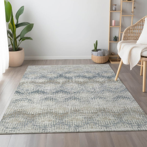 HomeRoots 8' X 10' Linen and Ivory Abstract Area Rug - Washable, UV Protected, and Ideal for Busy Homes! 644154