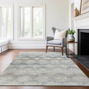 HomeRoots 8' X 10' Linen and Ivory Abstract Area Rug - Washable, UV Protected, and Ideal for Busy Homes! 644154