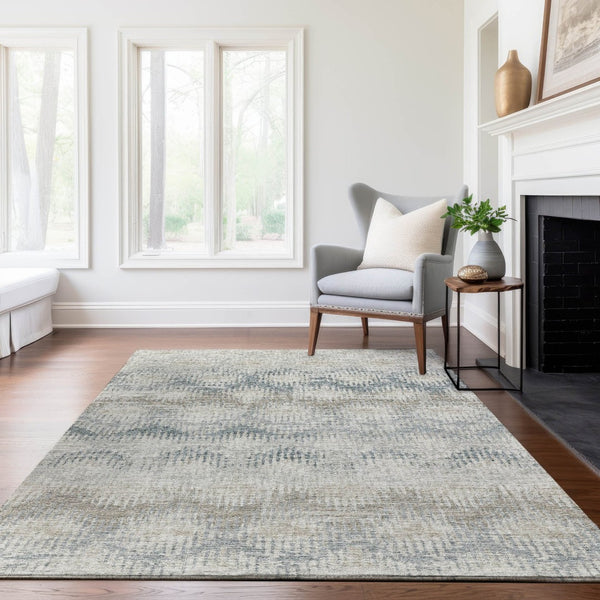 HomeRoots 8' X 10' Linen and Ivory Abstract Area Rug - Washable, UV Protected, and Ideal for Busy Homes! 644154