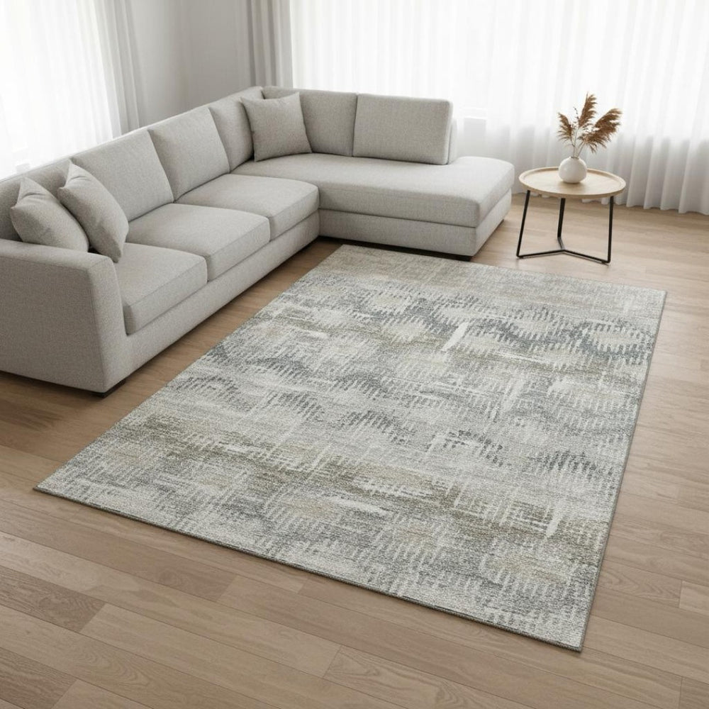 HomeRoots 10' X 14' Linen and Ivory Abstract Area Rug – Stylish, Washable, UV Protected for Busy Homes 644156