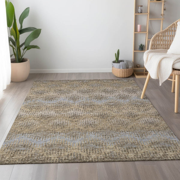 HomeRoots 5' X 8' Abstract Washable Area Rug in Brown, Ivory & Sky Blue - UV Protection for Busy Homes 644158