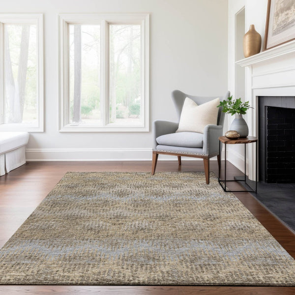 HomeRoots 5' X 8' Abstract Washable Area Rug in Brown, Ivory & Sky Blue - UV Protection for Busy Homes 644158