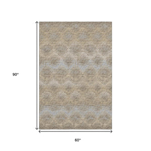 HomeRoots 5' X 8' Abstract Washable Area Rug in Brown, Ivory & Sky Blue - UV Protection for Busy Homes 644158