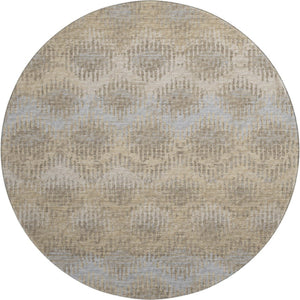 HomeRoots 8' Abstract Round Rug in Brown, Ivory & Sky Blue - Washable, UV Protected, Perfect for High Traffic Areas! 644159