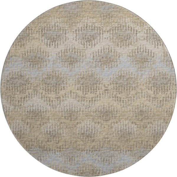 HomeRoots 8' Abstract Round Rug in Brown, Ivory & Sky Blue - Washable, UV Protected, Perfect for High Traffic Areas! 644159