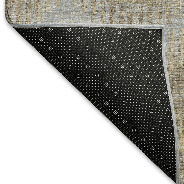 HomeRoots 8' Abstract Round Rug in Brown, Ivory & Sky Blue - Washable, UV Protected, Perfect for High Traffic Areas! 644159