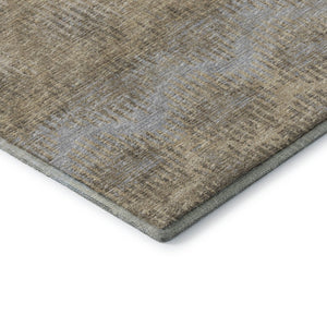 HomeRoots 8' Abstract Round Rug in Brown, Ivory & Sky Blue - Washable, UV Protected, Perfect for High Traffic Areas! 644159