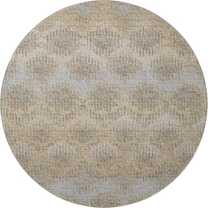 HomeRoots 8' Abstract Round Rug in Brown, Ivory & Sky Blue - Washable, UV Protected, Perfect for High Traffic Areas! 644159