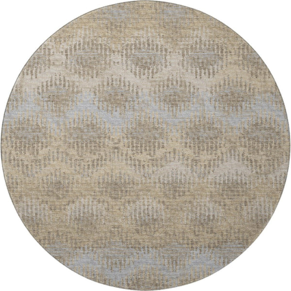 HomeRoots 8' Abstract Round Rug in Brown, Ivory & Sky Blue - Washable, UV Protected, Perfect for High Traffic Areas! 644159