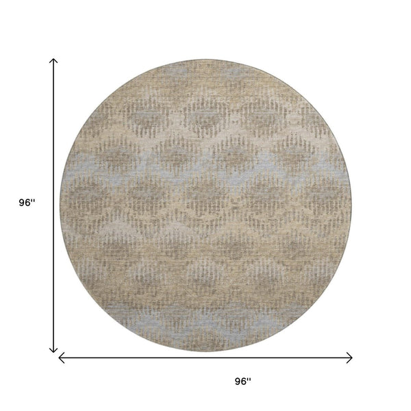 HomeRoots 8' Abstract Round Rug in Brown, Ivory & Sky Blue - Washable, UV Protected, Perfect for High Traffic Areas! 644159