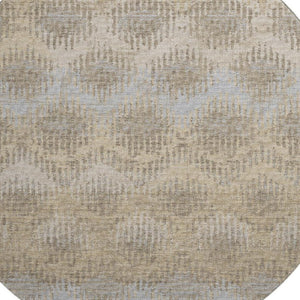 HomeRoots 8' Abstract Round Rug in Brown, Ivory & Sky Blue - Washable, UV Protected, Perfect for High Traffic Areas! 644159