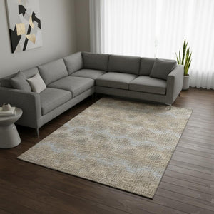 HomeRoots 8' X 10' Abstract Washable Area Rug in Brown, Ivory & Sky Blue – Stylish, Durable & UV-Protected! 644160