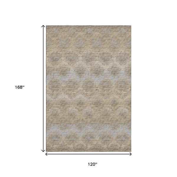 HomeRoots 10' Contemporary Abstract Area Rug in Brown, Ivory & Sky Blue - Washable, UV Protected, Durable Design 644162