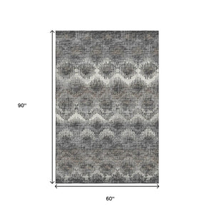 HomeRoots 5' X 8' Graphite Ivory and Beige Abstract Area Rug - Washable, UV-Protected, Durable & Stylish! 644164