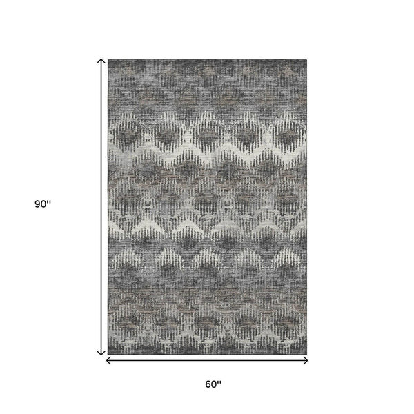 HomeRoots 5' X 8' Graphite Ivory and Beige Abstract Area Rug - Washable, UV-Protected, Durable & Stylish! 644164