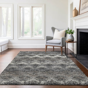 HomeRoots 5' X 8' Graphite Ivory and Beige Abstract Area Rug - Washable, UV-Protected, Durable & Stylish! 644164