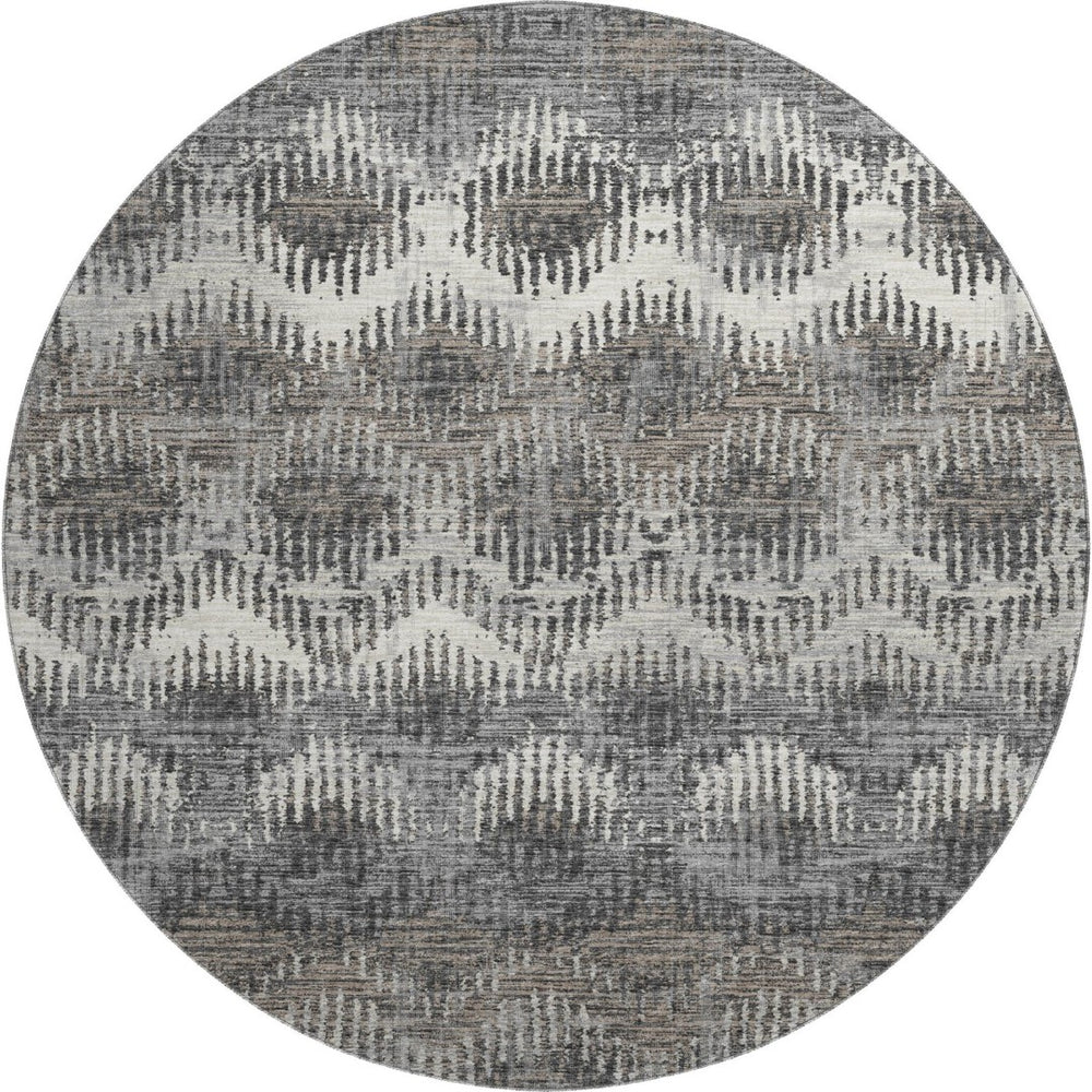 HomeRoots 8' Graphite Ivory Beige Abstract Washable Round Rug – Durable, Stylish, UV-Protected & Family-Friendly! 644165