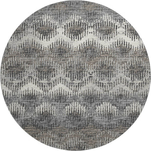 HomeRoots 8' Graphite Ivory Beige Abstract Washable Round Rug – Durable, Stylish, UV-Protected & Family-Friendly! 644165