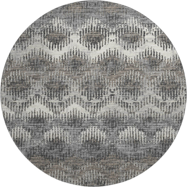 HomeRoots 8' Graphite Ivory Beige Abstract Washable Round Rug – Durable, Stylish, UV-Protected & Family-Friendly! 644165