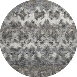 HomeRoots 8' Graphite Ivory Beige Abstract Washable Round Rug – Durable, Stylish, UV-Protected & Family-Friendly! 644165