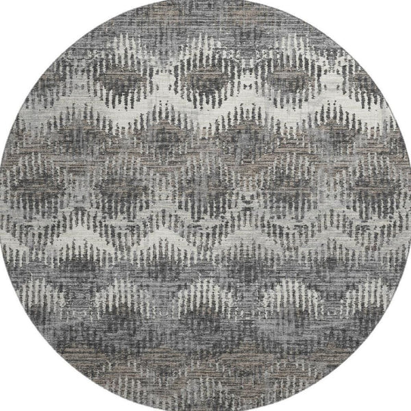 HomeRoots 8' Graphite Ivory Beige Abstract Washable Round Rug – Durable, Stylish, UV-Protected & Family-Friendly! 644165