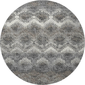 HomeRoots 8' Graphite Ivory Beige Abstract Washable Round Rug – Durable, Stylish, UV-Protected & Family-Friendly! 644165
