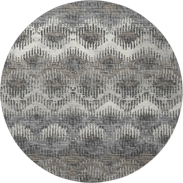 HomeRoots 8' Graphite Ivory Beige Abstract Washable Round Rug – Durable, Stylish, UV-Protected & Family-Friendly! 644165