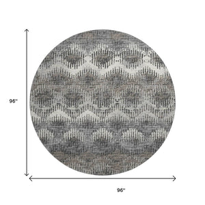 HomeRoots 8' Graphite Ivory Beige Abstract Washable Round Rug – Durable, Stylish, UV-Protected & Family-Friendly! 644165