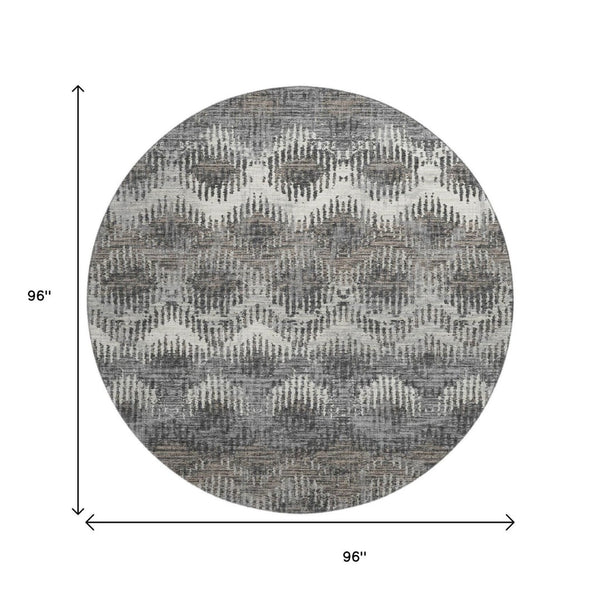 HomeRoots 8' Graphite Ivory Beige Abstract Washable Round Rug – Durable, Stylish, UV-Protected & Family-Friendly! 644165