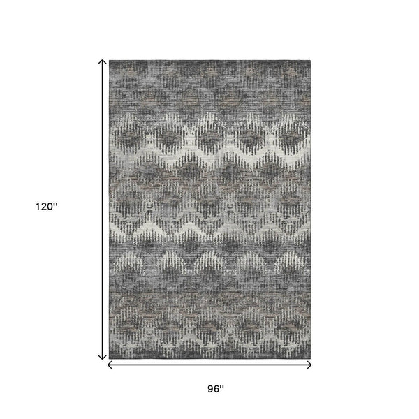 HomeRoots 8' X 10' Stylish Graphite Ivory Beige Abstract Area Rug - Washable, UV Protected, Durable Comfort 644166