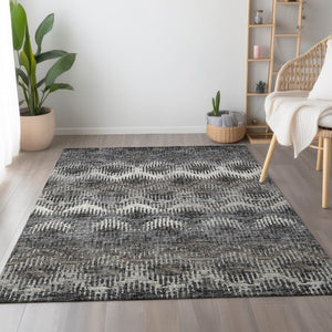HomeRoots 8' X 10' Stylish Graphite Ivory Beige Abstract Area Rug - Washable, UV Protected, Durable Comfort 644166