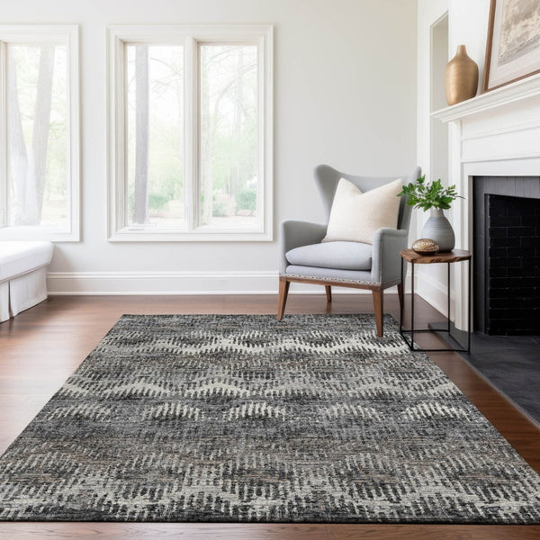 HomeRoots 8' X 10' Stylish Graphite Ivory Beige Abstract Area Rug - Washable, UV Protected, Durable Comfort 644166