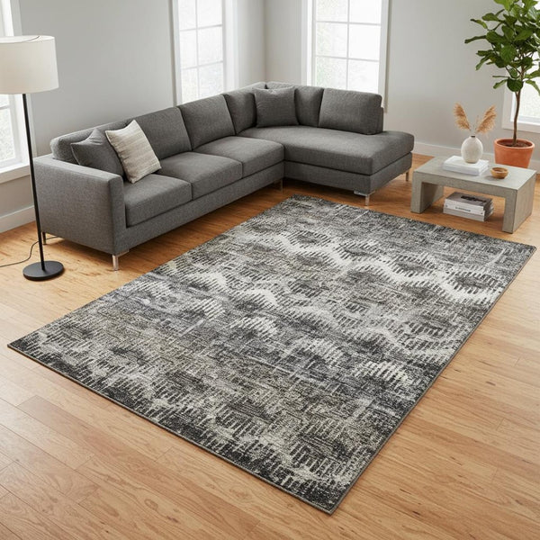 HomeRoots 8' X 10' Stylish Graphite Ivory Beige Abstract Area Rug - Washable, UV Protected, Durable Comfort 644166