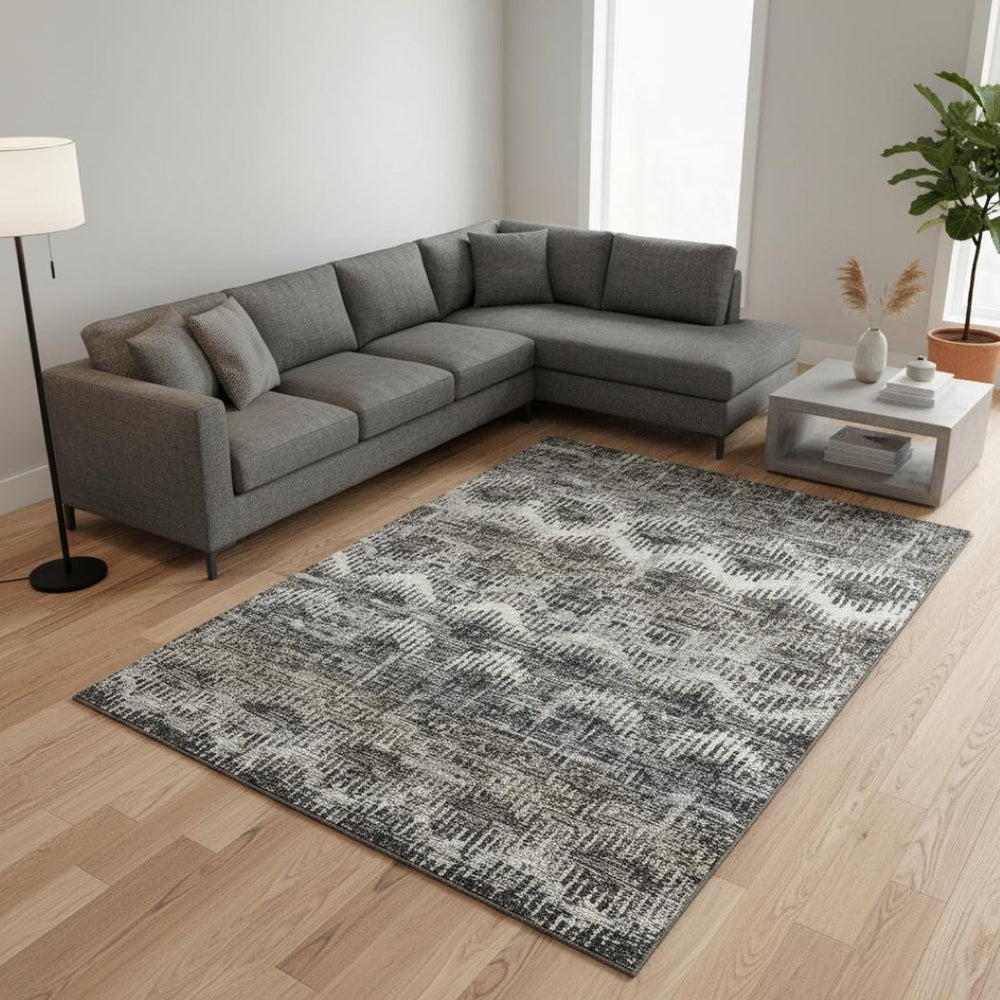 HomeRoots 10' Graphite Ivory and Beige Abstract Washable Area Rug – Stylish, Durable, UV-Protected for Homes 644168