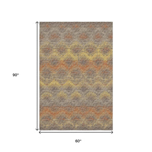 HomeRoots 5' X 8' Stylish Burnt Sienna Gold Gray Area Rug – Washable, Stain-Resistant, UV Protected Charm! 644170