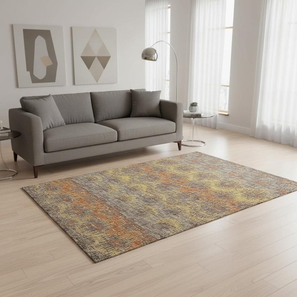 HomeRoots 5' X 8' Stylish Burnt Sienna Gold Gray Area Rug – Washable, Stain-Resistant, UV Protected Charm! 644170
