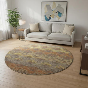 HomeRoots 8' Burnt Sienna Gold and Gray Abstract Round Rug - Washable, UV Protected, Kid & Pet Friendly! 644171