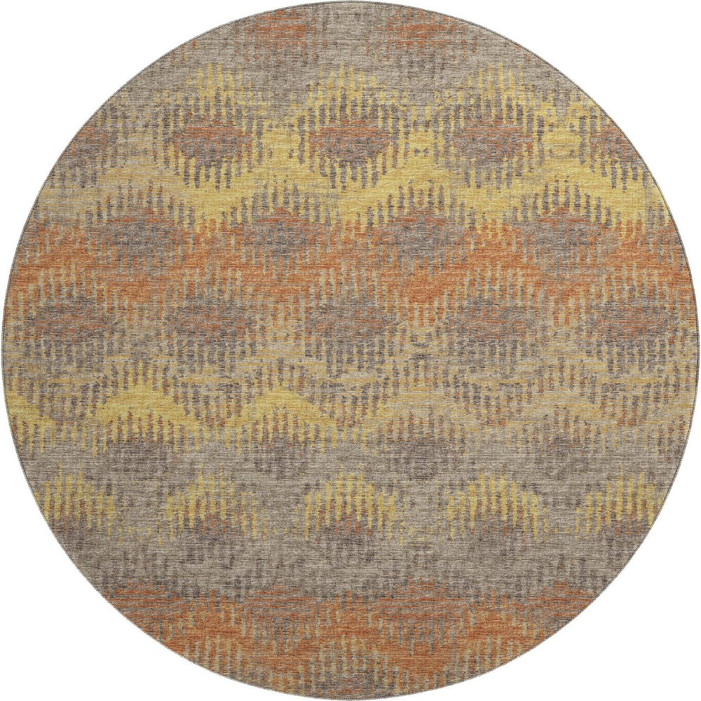 HomeRoots 8' Burnt Sienna Gold and Gray Abstract Round Rug - Washable, UV Protected, Kid & Pet Friendly! 644171