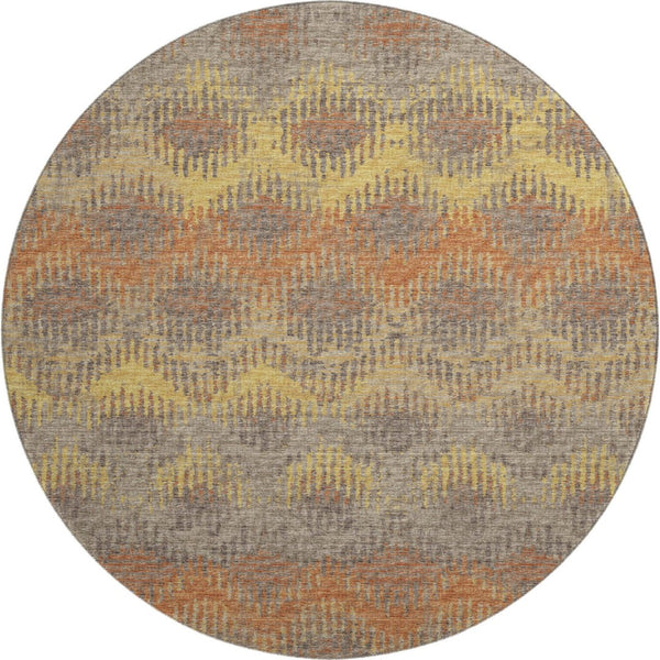 HomeRoots 8' Burnt Sienna Gold and Gray Abstract Round Rug - Washable, UV Protected, Kid & Pet Friendly! 644171
