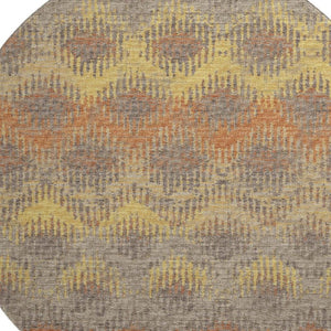 HomeRoots 8' Burnt Sienna Gold and Gray Abstract Round Rug - Washable, UV Protected, Kid & Pet Friendly! 644171