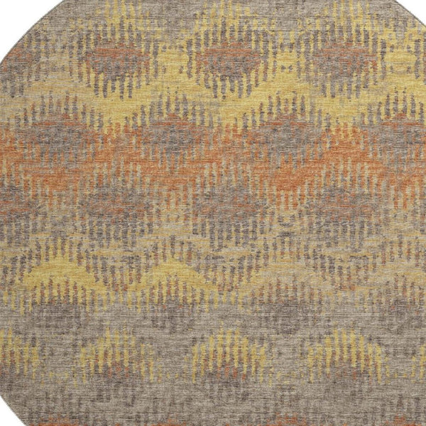 HomeRoots 8' Burnt Sienna Gold and Gray Abstract Round Rug - Washable, UV Protected, Kid & Pet Friendly! 644171
