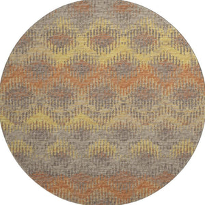 HomeRoots 8' Burnt Sienna Gold and Gray Abstract Round Rug - Washable, UV Protected, Kid & Pet Friendly! 644171