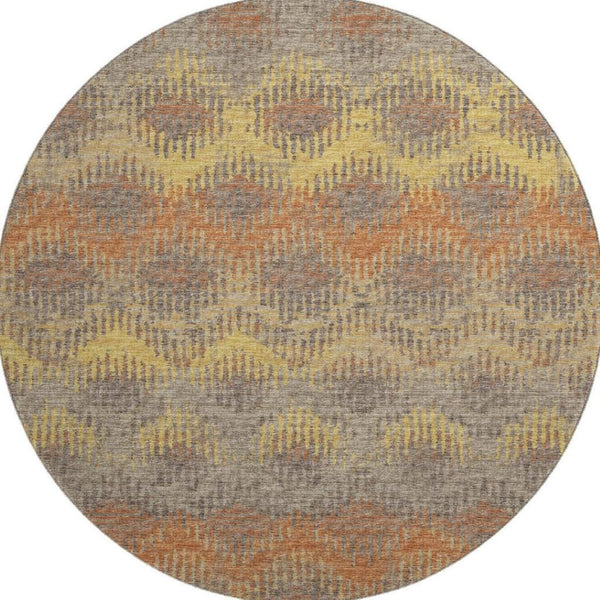 HomeRoots 8' Burnt Sienna Gold and Gray Abstract Round Rug - Washable, UV Protected, Kid & Pet Friendly! 644171