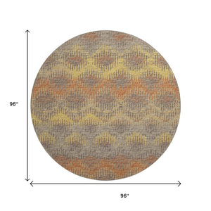 HomeRoots 8' Burnt Sienna Gold and Gray Abstract Round Rug - Washable, UV Protected, Kid & Pet Friendly! 644171