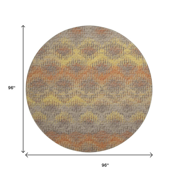 HomeRoots 8' Burnt Sienna Gold and Gray Abstract Round Rug - Washable, UV Protected, Kid & Pet Friendly! 644171