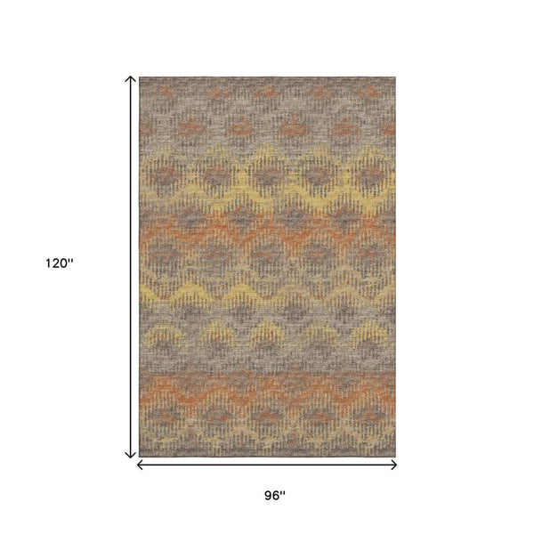 HomeRoots 8' X 10' Washable Abstract Area Rug in Burnt Sienna, Gold & Gray - UV Protected & Pet Friendly! 644172