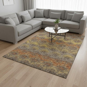 HomeRoots 8' X 10' Washable Abstract Area Rug in Burnt Sienna, Gold & Gray - UV Protected & Pet Friendly! 644172